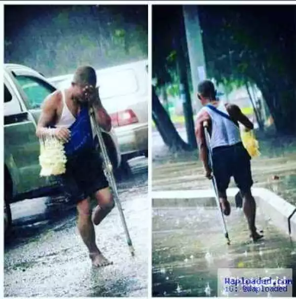 Singer J Martins post inspiring picture of one-legged man working under the rain